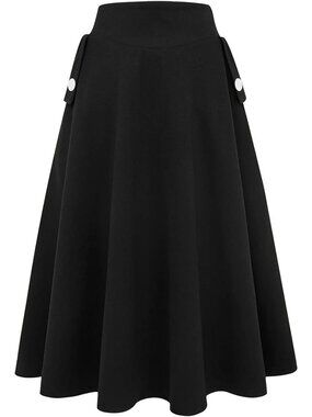 Women's Black Fall Winter High Waisted Wool Plaid A-line Long Pocket Maxi Skirt